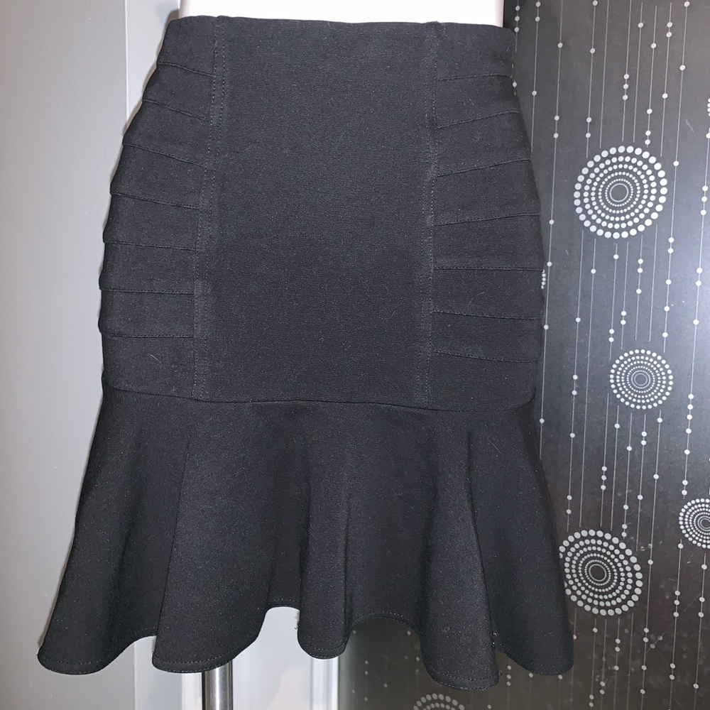 Ann Taylor Stretch Black Ruffle Skirt